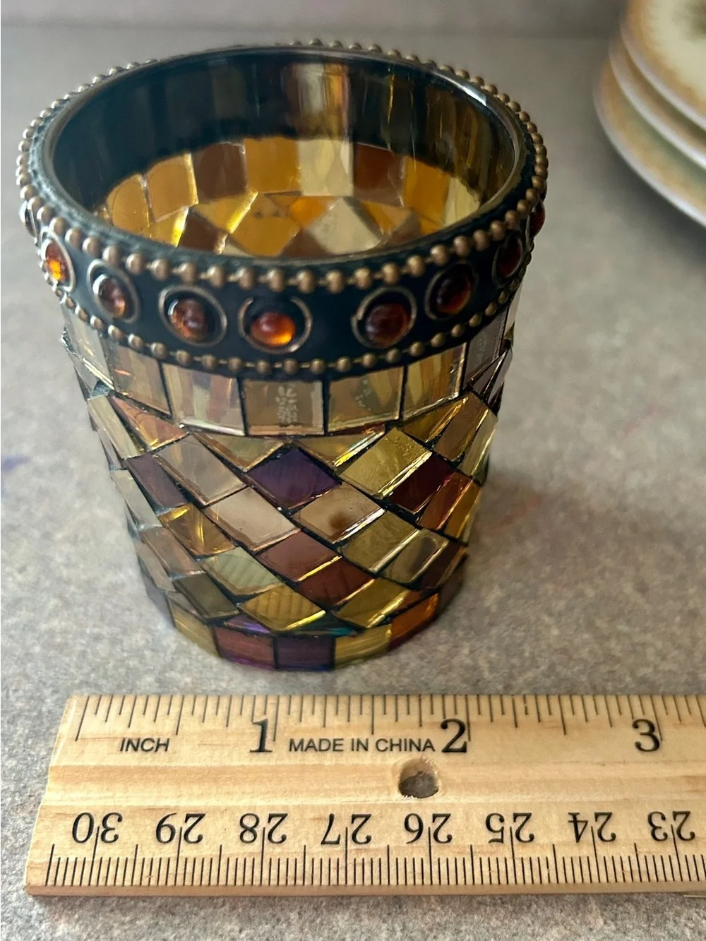 Iridescent Amber Mosaic Votive Holders - Set of 2